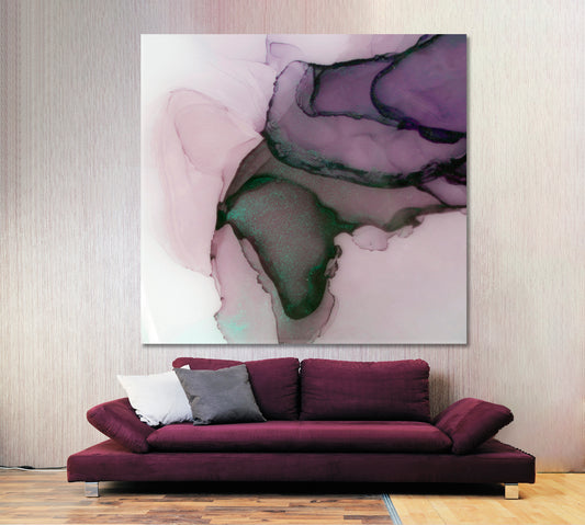 Modern Abstract Watercolor Alcohol Ink Fluid Art, Oriental Marbling Canvas Print Artesty