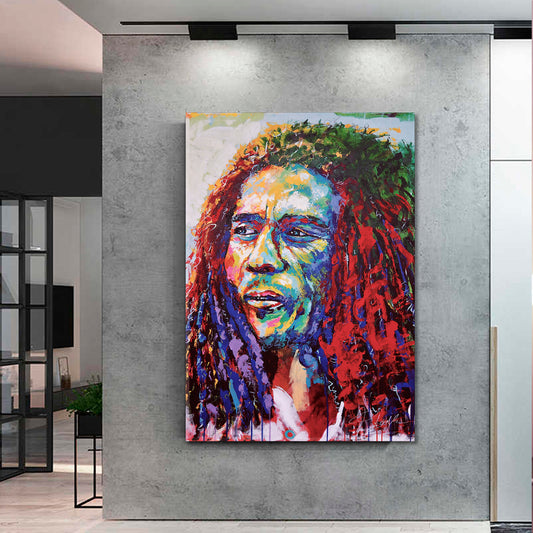 Bob Marley Jamaican Musician Celebrities Vivid Trendy Canvas Print - Vertical Celebs Canvas Print Artesty