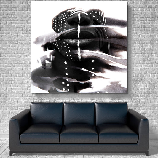 PAINTOGRAPHY African Traditional Style Face Paint Black White Ink Brush Photo Art Artesty