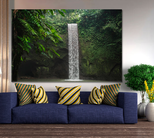 WILDLIFE Green Lush Jungle Rainforest Waterfall Nature Nature Wall Canvas Print Artesty 1 panel 24" x 16"