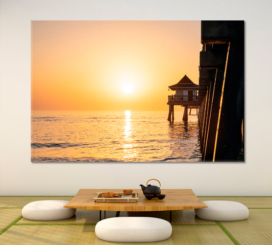 SUNSET OVER THE OCEAN Sun Reflection Picturesque Landscape Canvas Print Scenery Landscape Fine Art Print Artesty 1 panel 24" x 16"