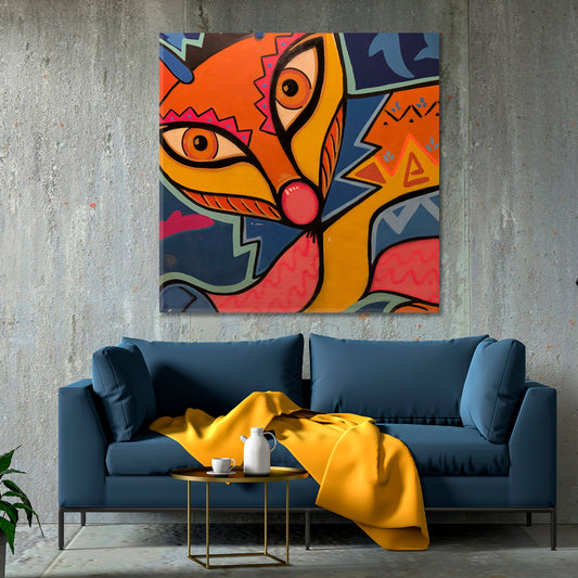 ABSTRACT FOX Modern Vibrant Abstraction Animals Canvas Print Artesty