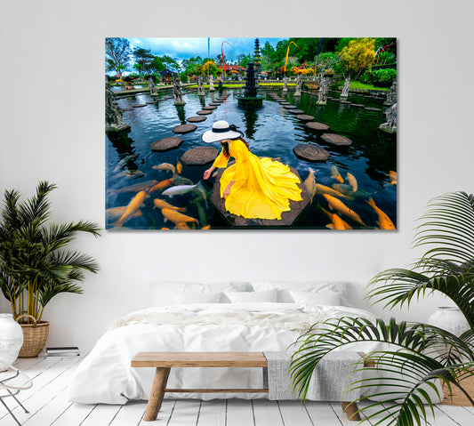 POND WITH KOI FISH Beautiful Bali Tirta Gangga Water Palace Photo Art Artesty 1 panel 24" x 16"