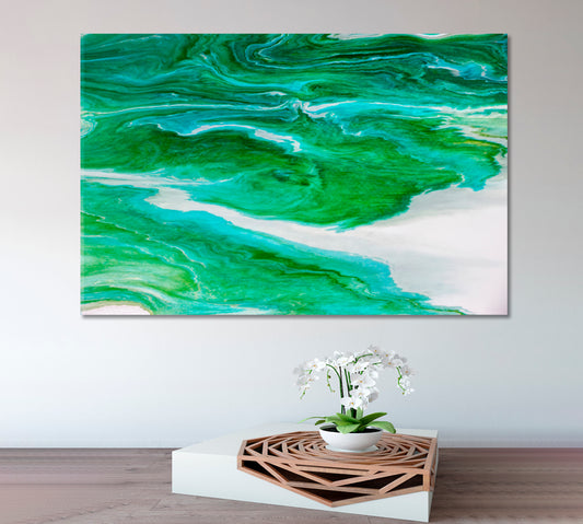 Marble Effect Abstract Green Fluid Acrylic Pattern Fluid Art, Oriental Marbling Canvas Print Artesty