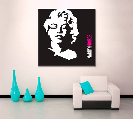 Movie Star Marilyn Monroe Stylized Portrait Black and White Wall Art Print Artesty