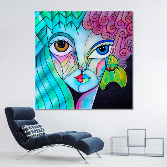 Vibrant Abstract Cubism Portrait Cubist Trendy Large Art Print Artesty 1 Panel 12"x12"