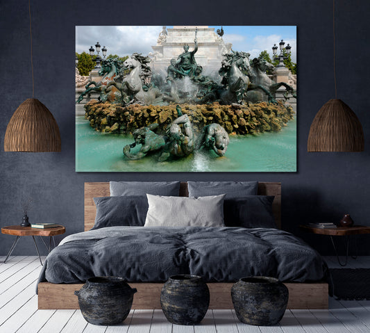 Bordeaux France fountain Monument Place de la Quinconces Canvas Print Famous Landmarks Artwork Print Artesty