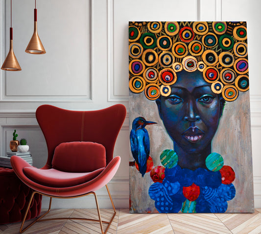 FINE ART African Look Beautiful Woman Canvas Print - Vertical African Style Canvas Print Artesty