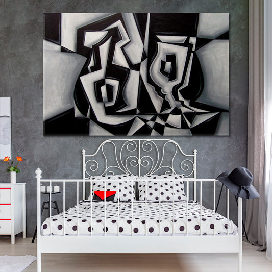 Cubism Style Abstract Black White Glass Bottle Cubist Trendy Large Art Print Artesty