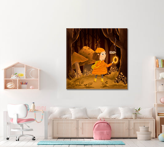 FAIRY MAGIC FOREST Sweet Kids Baby Nursery Room Decoration Canvas Print | Square Panel Kids Room Canvas Art Print Artesty