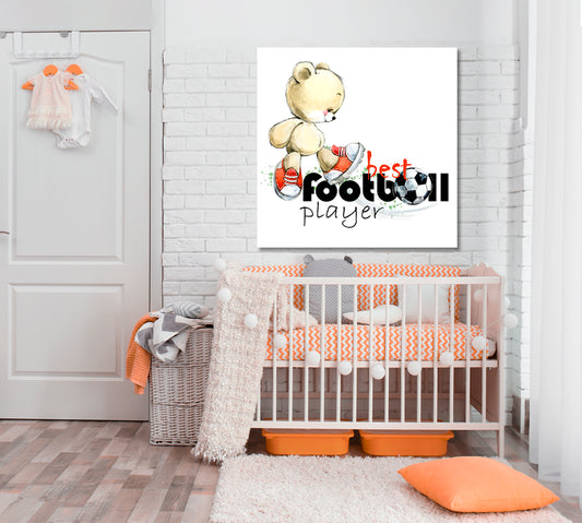 Best Football Player Cute Teddy Sweet Kids Baby Boy Nursery Room - S Kids Room Canvas Art Print Artesty