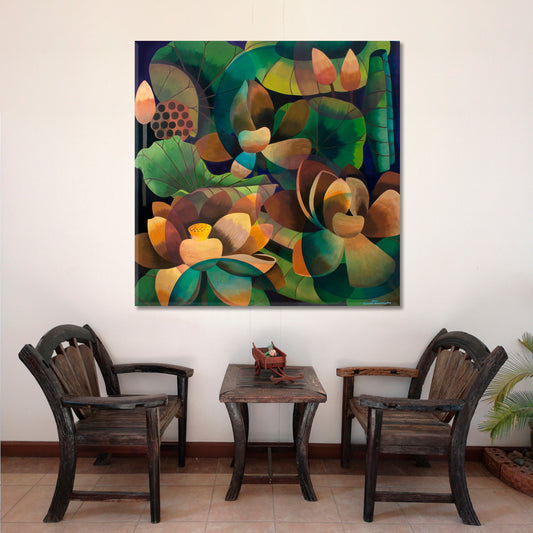 LOTUS Tropical Garden Abstract Contemporary Cubism Tropical, Exotic Art Print Artesty
