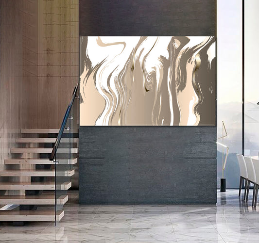 BEIGE Abstract Swirl Marble Liquid Colors Fluid Art, Oriental Marbling Canvas Print Artesty