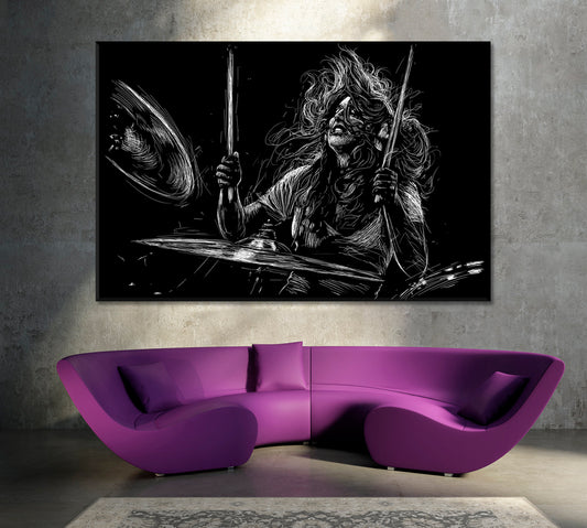 MUSIC SOUNDS Musician with Drums Rock Drummer Player Music Poster Music Wall Panels Artesty