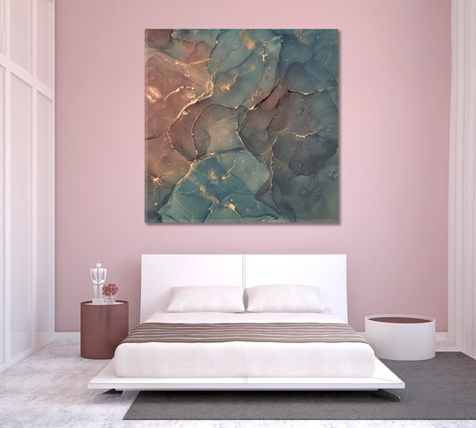 BLUE & PURPLE Abstract Multicolored Marble Texture Fluid Art, Oriental Marbling Canvas Print Artesty