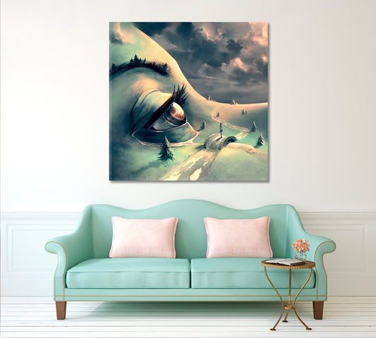 LANDSCAPE ON FACE Beautiful Surreal Artwork Surreal Fantasy Large Art Print Décor Artesty 1 Panel 12"x12"