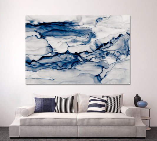 Chinese Ink Painting Blue Cool Dim Colors Marble Abstract Art Print Artesty