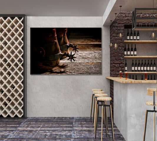 WILD WEST Retro Cowboy Western Riding Spurs Vintage Style Canvas Print Vintage Affordable Canvas Print Artesty