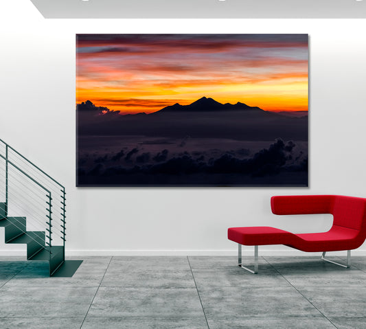 Peak Mountain Volcano View Bali Sunrise Summit Colorful Sky Panoramic Landscape Scenery Landscape Fine Art Print Artesty 1 panel 24" x 16"