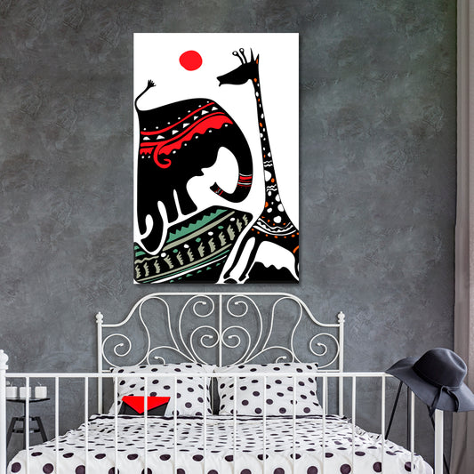Abstract African Style African Animals Elephant Giraffe Abstract Art Print Artesty