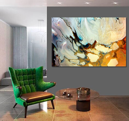 Modern Abstract Fluid Art Marble Fluid Art, Oriental Marbling Canvas Print Artesty