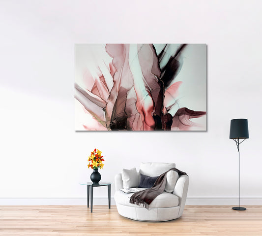 SILK FLAPS Burgundy Wine Splashes Ink Colors Sophisticated Pattern Fluid Art, Oriental Marbling Canvas Print Artesty