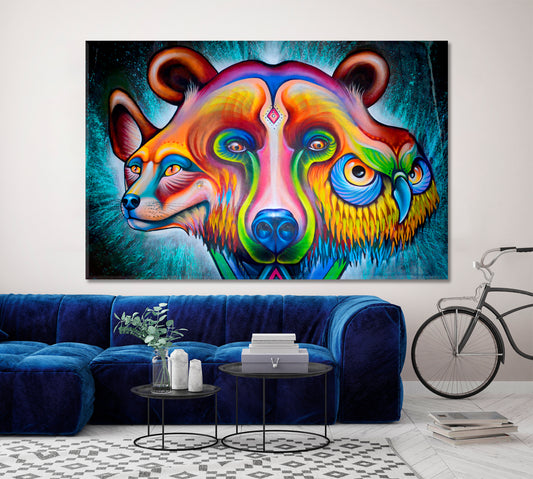 CREATORS Wall Street Art Abstract Vibrant Graffiti Animals Montreal Canada Canvas Print Animals Canvas Print Artesty 1 panel 24" x 16"