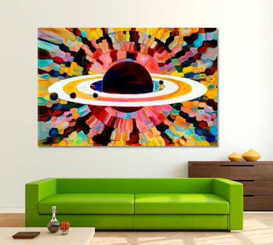 Multicolor Abstract Planet Disk Mosaic Pattern Celestial Home Canvas Décor Artesty 1 panel 24" x 16"