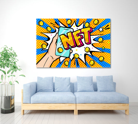 Hand Holding Phone NFT Pop Art Poster Office Wall Art Canvas Print Artesty
