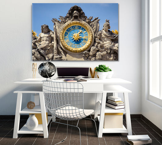 VERSAILLE PALACE Versailles Golden Clock Wall Art Canvas Print Famous Landmarks Artwork Print Artesty