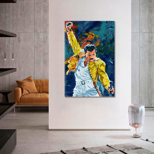 QUEEN Freddie Mercury Portrait Fine Art - Vertical 1 panel Celebs Canvas Print Artesty