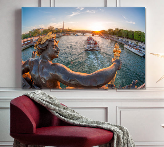 BEAUTIFUL SHOT Alexandre III Bridge Paris Eiffel Tower Seine France Famous Landmarks Artwork Print Artesty 1 panel 24" x 16"