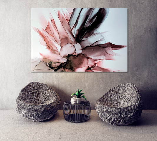 Sophisticated Pale Maroon Pattern Swirl Splash Liquid Ink Abstract Fluid Art, Oriental Marbling Canvas Print Artesty