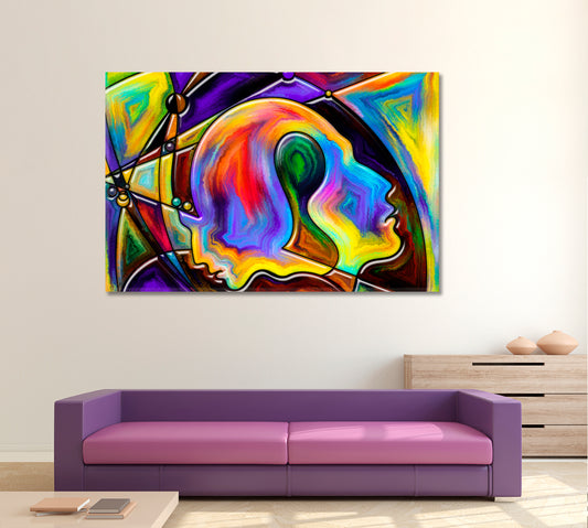 Inside Forms Being, Colorful Stained Glass Lines Contemporary Art Artesty 1 panel 24" x 16"