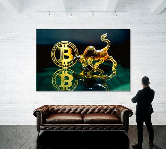 Bitcoin and Bull Business Concept Wall Art Artesty 1 panel 24" x 16"