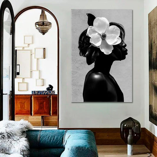 MODERN Beautiful African American Woman Black Beauty - V Black and White Wall Art Print Artesty