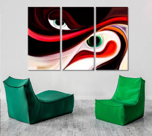 Yin Yang Vibrant Abstract Waves and Curves Imagination Design Abstract Art Print Artesty 3 panels 36" x 24"