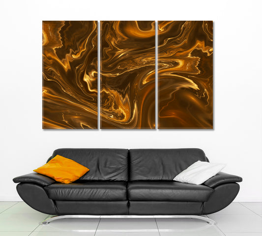 Brown Marble Abstract Colorful Wavy Fluid Art, Oriental Marbling Canvas Print Artesty 3 panels 36" x 24"