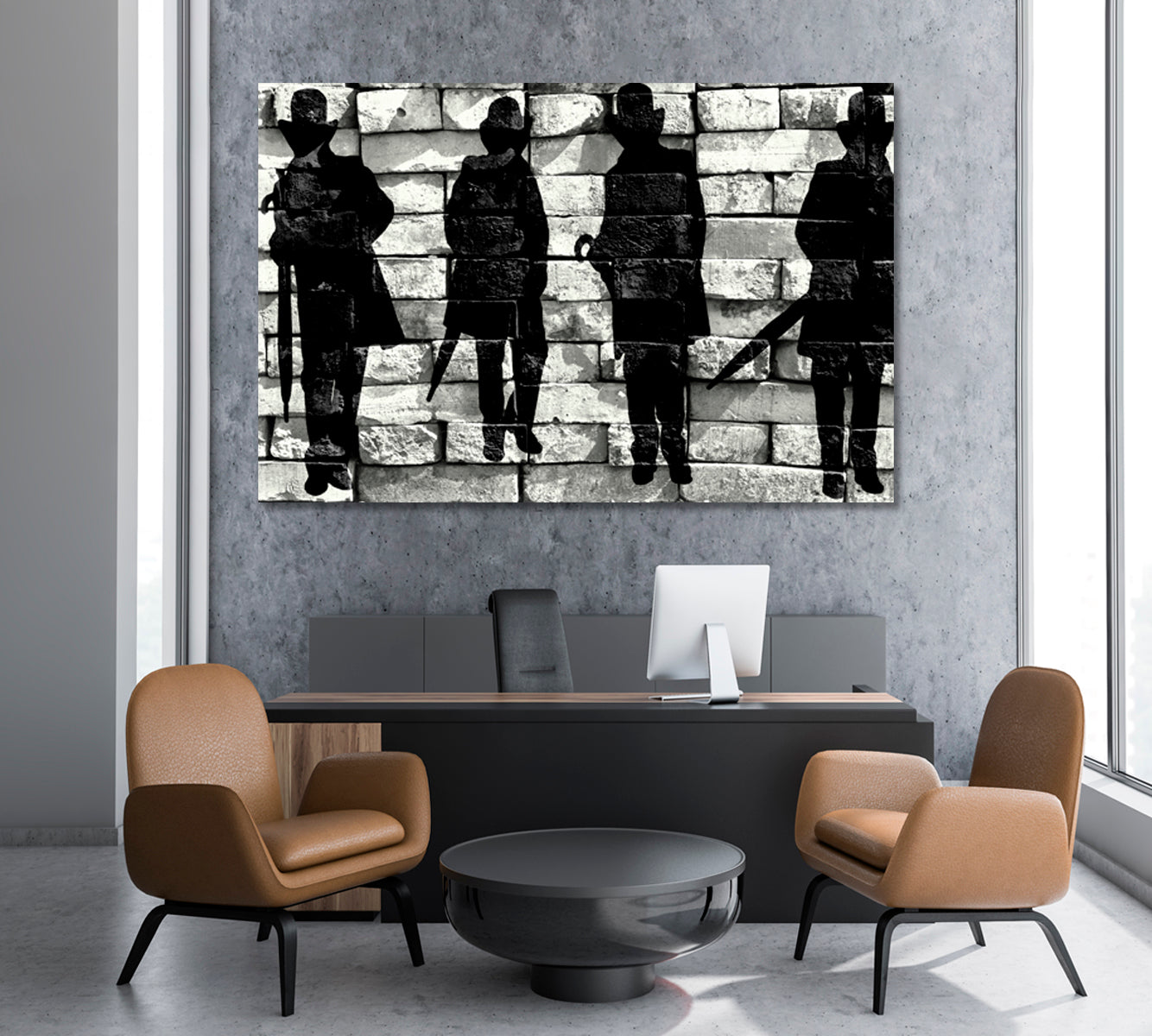 BRICK WALL Gentleman Silhouette Hat Coat Umbrella Graffiti Style Street Art Canvas Print Artesty