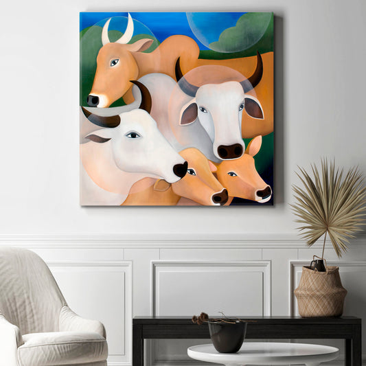 Cows Sacred Asian Animals Contemporary Fine Art Animals Canvas Print Artesty