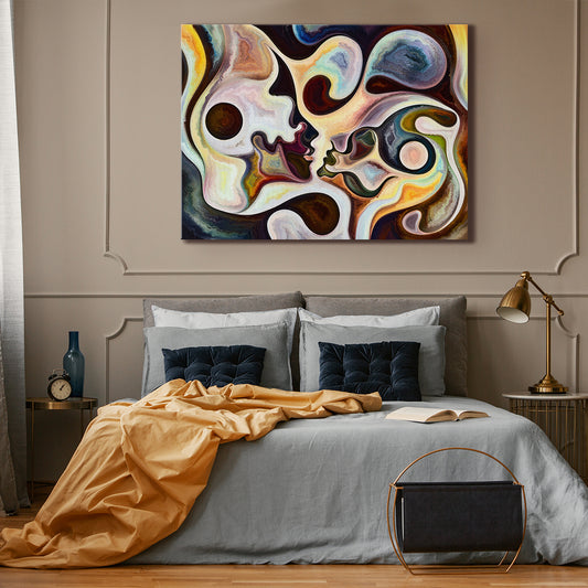 Multi Color Abstract Curves And Human Silhouettes Surreal Contemporary Art Artesty 1 panel 24" x 16"