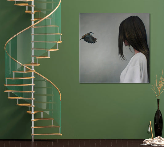 WOMAN AND BIRD Delicacy Elegance Beauty Trendy Modern Fine Art Artesty