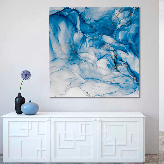 Swirls of Marble Fantastic Pattern of Colors and Paint - Square Fluid Art, Oriental Marbling Canvas Print Artesty