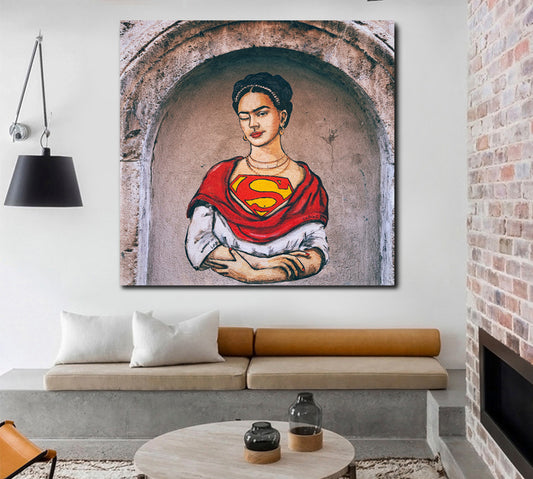 FRIDA KAHLO Street Art Graffiti - Square Panel Street Art Canvas Print Artesty