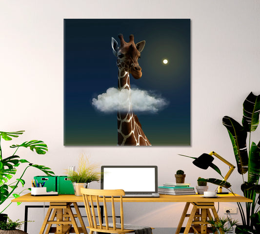 Beautiful Giraffe Fantsy Cloud Painting Animals Canvas Print Artesty