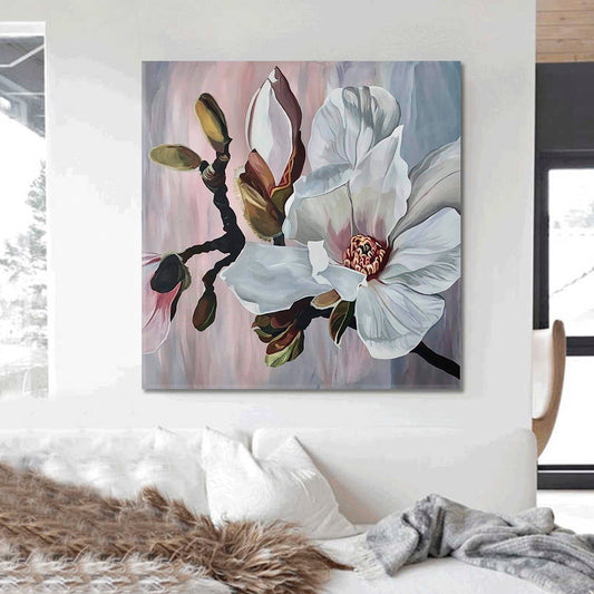 MAGNOLIE Most Tender Large Flowers Pastel Colors Best Floral Canvas Print | Square Panel Floral & Botanical Split Art Artesty