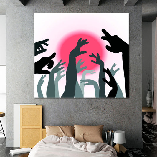 HANDS UP Hands and Sun Silhouette Poster Posters, Flags Giclee Print Artesty