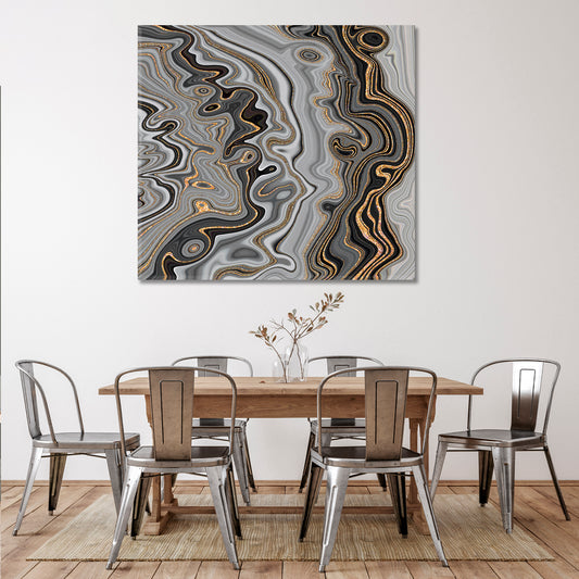 GREY Marble Contemporary Art Trendy Canvas Print - Square Abstract Art Print Artesty