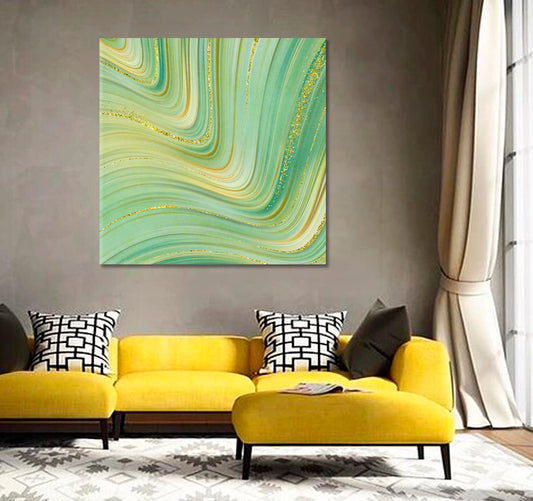 WILD WILLOW GREEN Abstract Luxury Style Swirls of Marble Pattern Fluid Art, Oriental Marbling Canvas Print Artesty