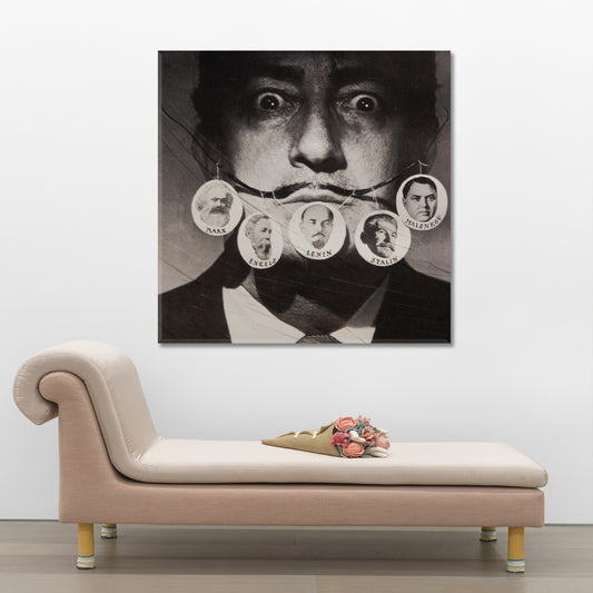 Salvador Dali B & W Abstract Portrait Celebs Canvas Print Artesty